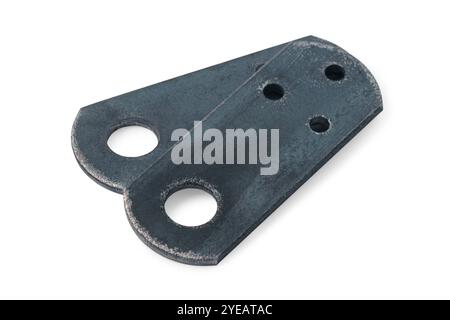 Door hinges for padlock. Metal plates with holes isolated on white background. Stock Photo