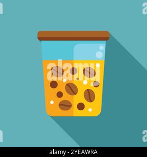 Glass jar containing coffee beans and bubbles, showcasing a minimalist and vibrant flat design aesthetic Stock Vector