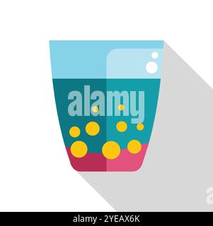 Laboratory beaker with a bubbling turquoise and pink chemical solution, ideal for scientific or educational projects Stock Vector