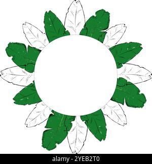 Tropical leaves green and transparent vector design card round circle frame. Graphic illustration. Exotic island wedding invitation. Elements are isol Stock Vector