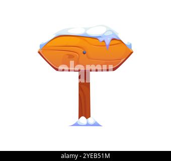 Sign board in winter snow for Christmas holiday wooden signpost with arrows, cartoon vector. Christmas sign board on pole with direction arrows, signboard or signage billboard for Xmas or New Year Stock Vector