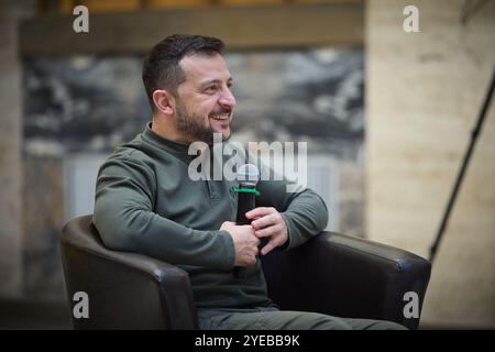 Uzhhorod, Ukraine. 30th Oct, 2024. HANDOUT - Ukrainian President Volodymyr Zelenskyy, responds to questions from business leader during the Made in Ukraine forum, October 30, 2024 in Uzhhorod, Zakarpattia region, Ukraine. Photo by Ukrainian Presidency via ABACAPRESS.COM Credit: Abaca Press/Alamy Live News Stock Photo