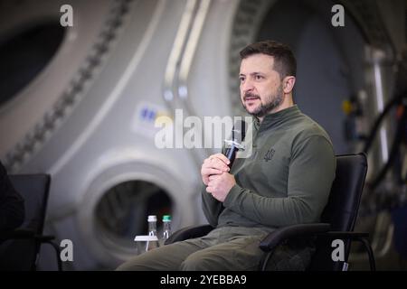Uzhhorod, Ukraine. 30th Oct, 2024. HANDOUT - Ukrainian President Volodymyr Zelenskyy, responds to questions from business leader during the Made in Ukraine forum, October 30, 2024 in Uzhhorod, Zakarpattia region, Ukraine. Photo by Ukrainian Presidency via ABACAPRESS.COM Credit: Abaca Press/Alamy Live News Stock Photo