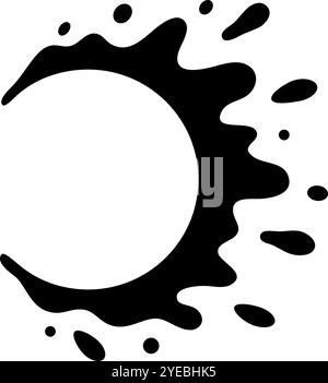 Black ink splattering on white background, forming dynamic circular shape for design. Modern, artistic, minimalist, isolated image with ample copy Stock Vector