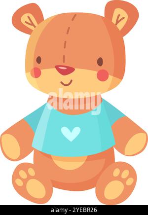 Cute brown bear sitting on the ground on beige background, vector ...