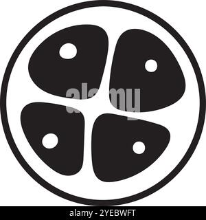 Minimalist icon of a mangosteen fruit cut in half, showcasing its juicy segments and seeds, ideal for representing tropical fruits, exotic flavors, or Stock Vector