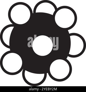 Simple black and white vector illustration of an atom, with electrons orbiting a nucleus, ideal for scientific or educational projects Stock Vector
