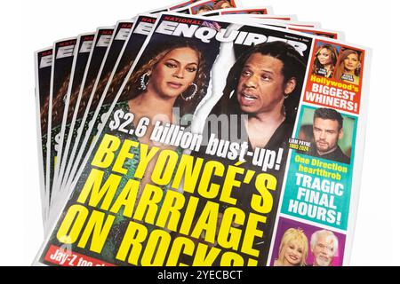 Beyoncé Knowles Carter and Jay-Z aka Shawn Carter - celebrity musician power couple feature on the cover of National Enquirer magazine. Stock Photo