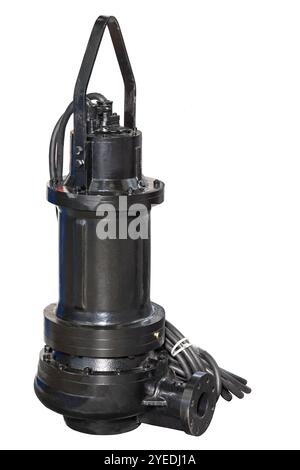 High-efficiency submersible pump showcasing modern engineering for wastewater management. Isolated on a white background. Stock Photo
