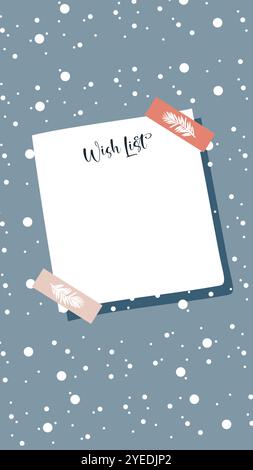 Winter vertical template with empty paper note. Editable vector hand drawn Christmas design. Vector illustration Stock Vector