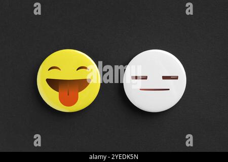 Badges displaying different emotions on black background Stock Photo