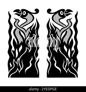 The Phoenix bird. Illustration in the Scandinavian Celtic style Stock Vector
