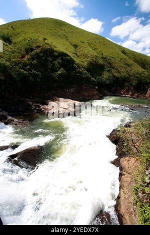 The natural beauty of the upper part of Casca D'Anta waterfall. São Francisco River. Serra do Canastra National Park. Minas Gerais state, Brazil. Stock Photo