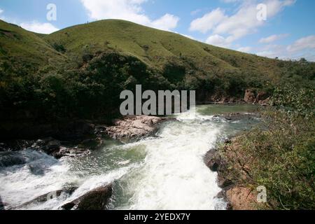 The natural beauty of the upper part of Casca D'Anta waterfall. São Francisco River. Serra do Canastra National Park. Minas Gerais state, Brazil. Stock Photo