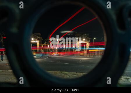 Light trails seen through a car window at night Stock Photo - Alamy
