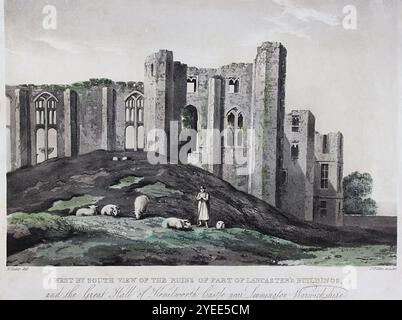 A 19th century view of Kenilworth Castle, showing John of Gaunt's Great Hall and the Saintlowe Tower. Stock Photo