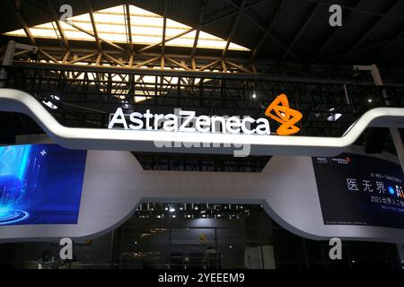 SHANGHAI, CHINA - JULY 10, 2021 - Visitors visit the AI iLab scene displayed at the Astrazeneca stand at the 2021 WAIC in Shanghai, China, July 10, 20 Stock Photo