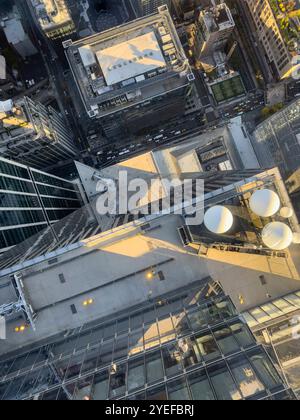 looking down Aerial urban view of skyscrapers new york manhattan Hudson yards with tall skyscrapers from the Edge viewing glass  platform Stock Photo