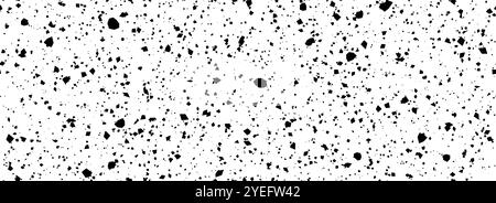 Black and white dotted seamless pattern. Grunge dripped sprinkles, particles, dust or splashes wallpaper. Distress noise grain repeating background. Random mottled gritty overlay texture. Vector Stock Vector
