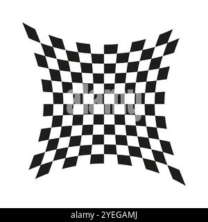 Distorted checkerboard pattern. Warped square grid. Wavy chessboard shape. Vector graphic. Stock Vector