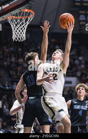 West Lafayette, Indiana, USA. 30th Oct, 2024. Purdue Boilermakers Guard FLETCHER LOYER (2) attempts a lay up during the NCAA menÃs basketball game between the Grand Valley State Lakers and the Purdue Boilermakers, Wednesday, Oct. 30, 2024, at Mackey Arena in West Lafayette, Ind. Purdue won 99-41. (Credit Image: © David Wegiel/ZUMA Press Wire) EDITORIAL USAGE ONLY! Not for Commercial USAGE! Stock Photo