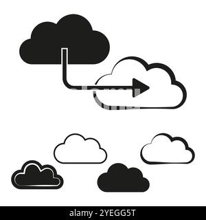 Clouds with arrow. Cloud computing concept. Data transfer symbol. Vector illustration. Stock Vector