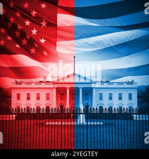 American Election Vote and US or United States Elections as Republican red and Democrat blue in a presidential White House campaign as a symbol of USA Stock Photo