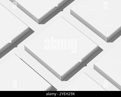 Top View White Blank Cardboard Pizza Box Packaging Mockup 3D Isolated Stock Photo