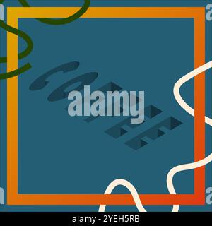 Word Coffee cut from blue background, framed orange, green, white lines. Perfect for coffee shop branding, social media posts, menu design. Stock Vector
