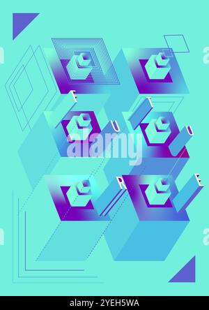 Blue and purple geometric shapes with word FUTURE. Suitable for technology concepts, futuristic designs, sci-fi themes, and innovation projects. Stock Vector