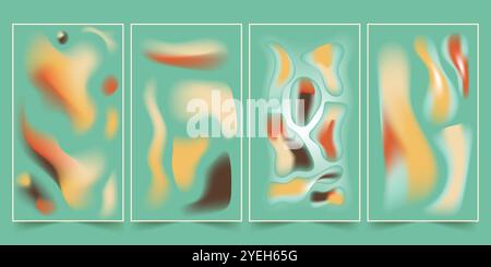 A set of four abstract compositions featuring vibrant gradient shapes. Perfect for modern and trendy design projects. Stock Vector