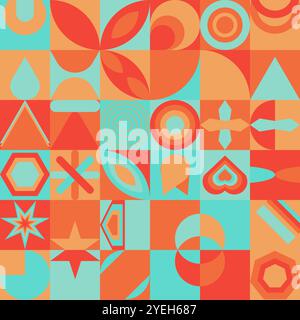 Geometric shapes in red, orange, and turquoise suitable for abstract backgrounds, graphic design projects, and modern art inspiration. Stock Vector