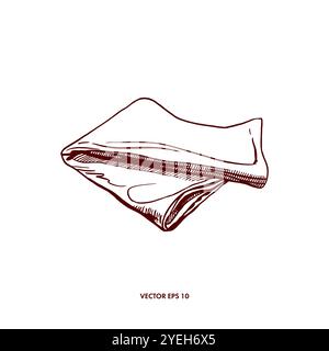 Napkin folded lying. Kitchen towel. Hand drawn vector illustration in graphic style. For design menu, recipes, cookbooks, table setting. Stock Vector