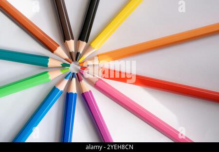 set of colorful pencils on white background. Close up , macro photo. Stock Photo