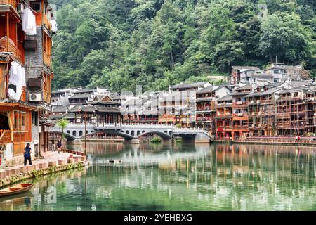 Beautiful view of Phoenix Ancient Town (Fenghuang), China Stock Photo
