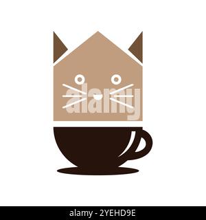 cat coffee icon logo design template Stock Vector