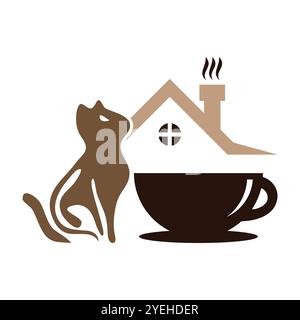 cat coffee icon logo design template Stock Vector