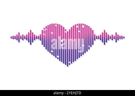 Sound wave heart icon isolated on white background. Love music equalizer. Vector illustration Stock Vector
