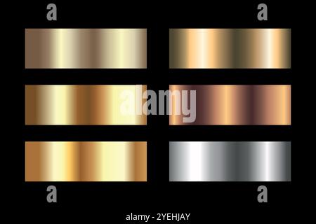 Metallic color gradient background set. Gold, bronze and silver color gradient. Vector illustration Stock Vector