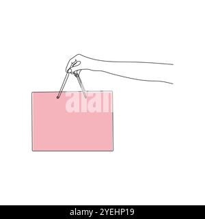 Hand holding paper bag. One line art. Shopping, delivery concept. Minimalist hand drawn vector illustration. Stock Vector