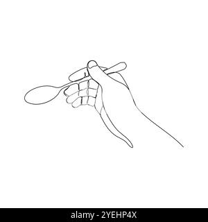 Hand holding spoon. One line art. Cooking hand with silverware. Hand drawn vector illustration. Stock Vector