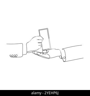 Hand giving money banknotes, business card. Pose and gesturing. One line art. Hand drawn vector Illustration. Stock Vector