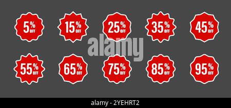 Starburst price. Set of Zigzag edge circle shapes. Flat Design elements. Red Colored stickers. Vector illustration Stock Vector