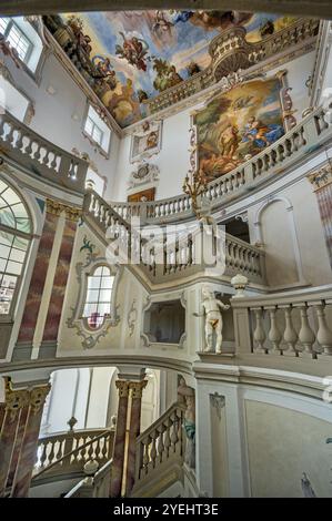 Frescoes in the Baroque staircase from 1723, Wurzach Castle, Bad Wurzach, Allgaeu, Baden-Wuerttemberg, Germany, Europe Stock Photo