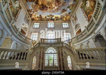 Ceiling fresco in the Baroque staircase from 1723, Wurzach Castle, Bad Wurzach, Allgaeu, Baden-Wuerttemberg, Germany, Europe Stock Photo