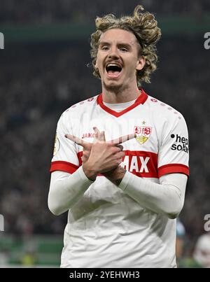 Nick Woltemade VfB Stuttgart 11 Am Ball 1 Bundesliga VfB Stuttgart FC Augsburg Am 11 05 Goal Celebration Nick Woltemade Vfb Stuttgart 11 Mhparena Mhp Arena Stuttgart Baden Germany Europe 2yehwh3 