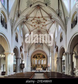 Interior facing east with unstructured half-dome above the apse, St Castor's Basilica, Kastor Church, Koblenz, Rhineland-Palatinate, Germany, Europe Stock Photo