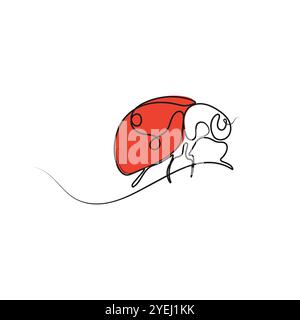 Red ladybug in one line art drawing style. Spring vector illustration. Stock Vector