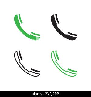 Phone icon set. Black green icons. Communication symbols. Vector illustration. Stock Vector