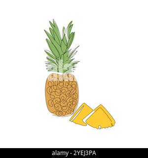 Pineapple simple minimalist vector illustration. Fresh colorful tropical fruit isolated on white background. Hand drawn vegan concept. Stock Vector
